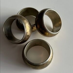 Set of Four Silver and Brass Gold Tone Napkin Rings